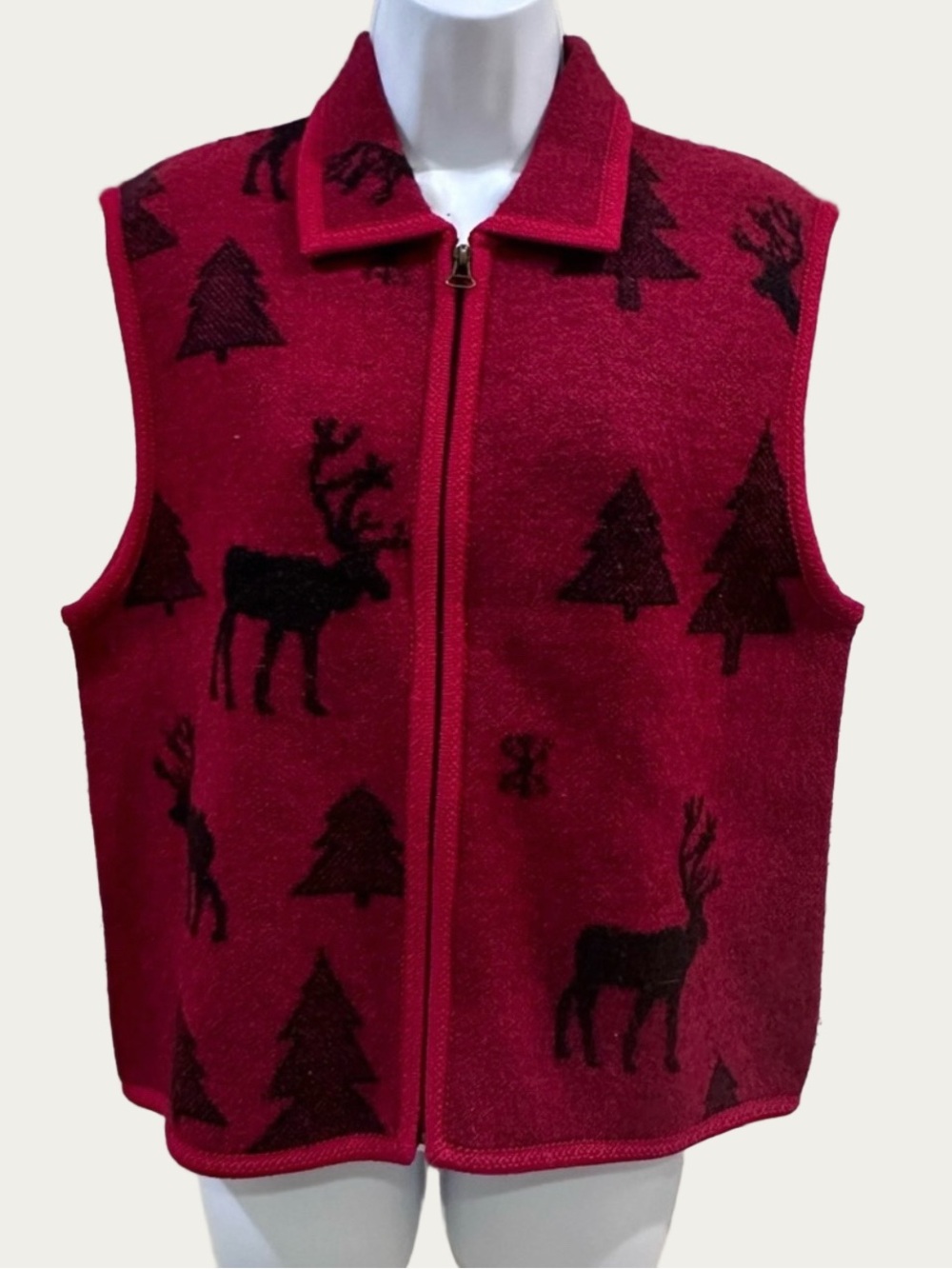 Lisa International Boiled Wool Nordic Reindeer Red Vest Large